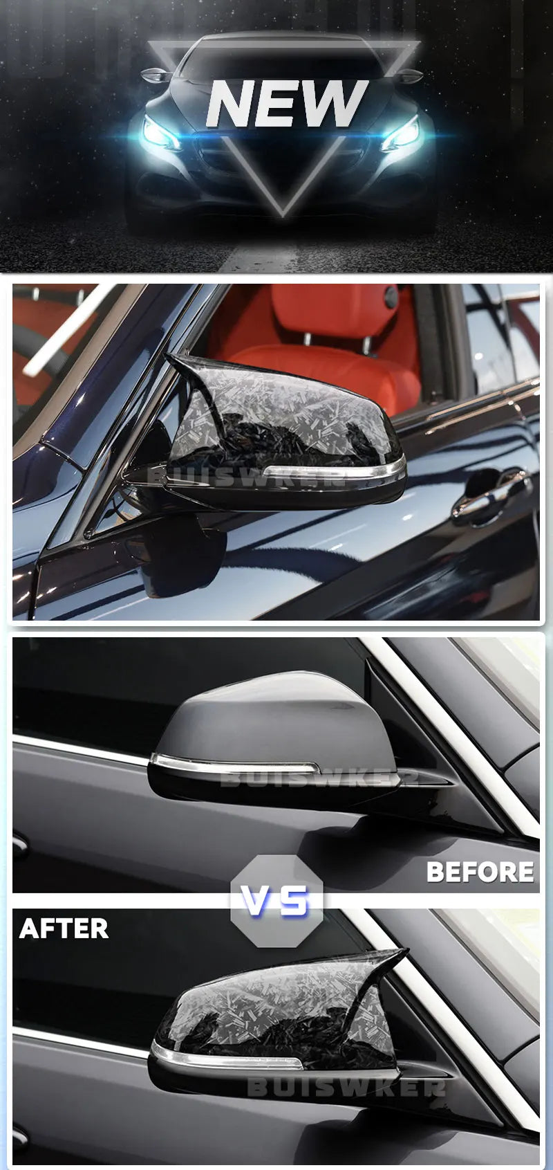 Carbon Black Mirror Cover Caps for BMW 1/2/3/4 Series (F20/F30/F32)