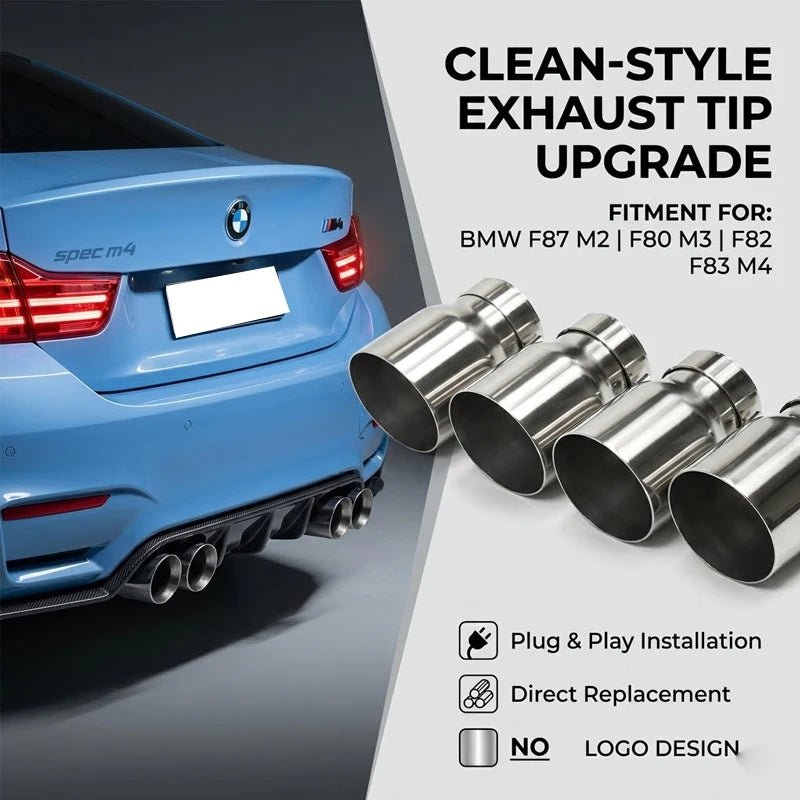 4 Pcs 70mm Inlet Exhaust Tips Original Pipe Only Direct Plug Tailpipes (Silver/Black/Matte)
