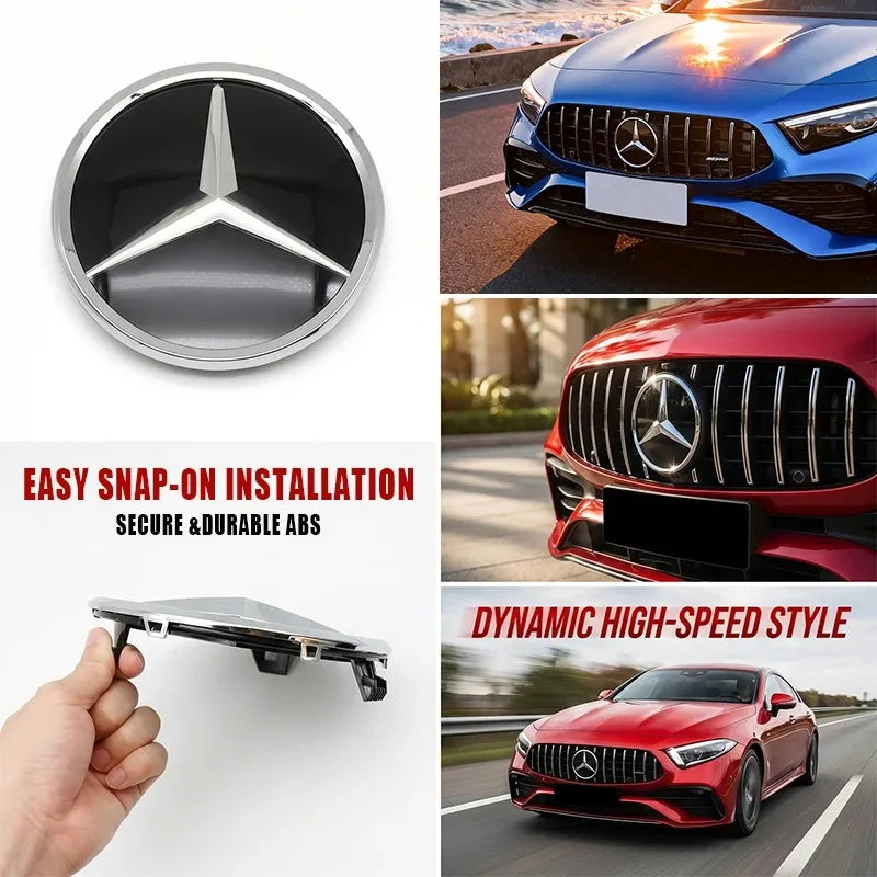 Chrome Black Silver 3D Star Badge Front Grille Emblem Logo